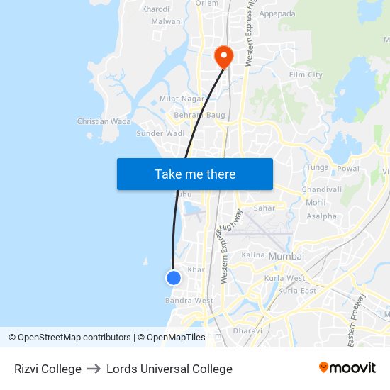 Rizvi College to Lords Universal College map