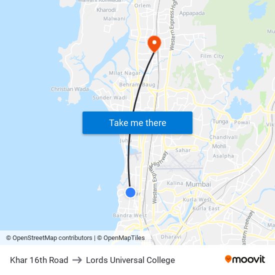 Khar 16th Road to Lords Universal College map