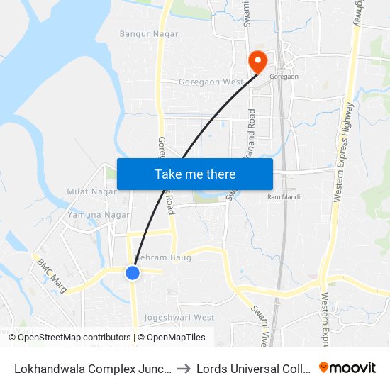 Lokhandwala Complex Junction to Lords Universal College map