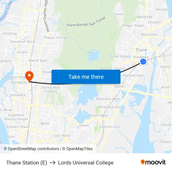Thane Station (E) to Lords Universal College map