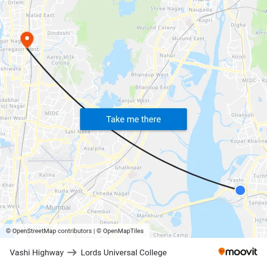 Vashi Highway to Lords Universal College map