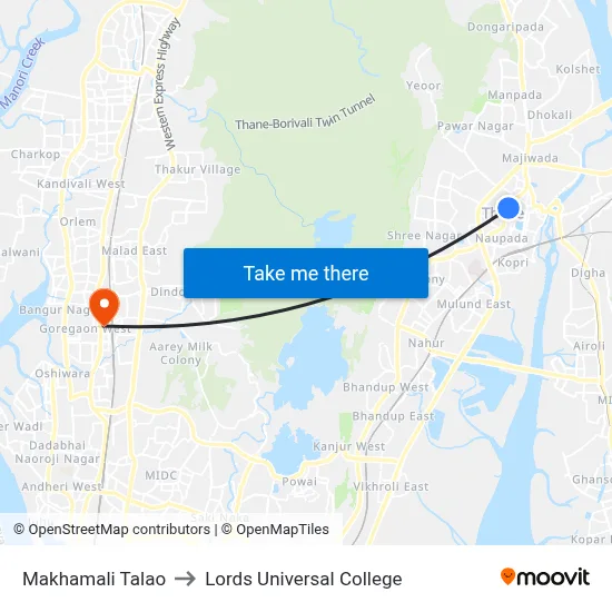 Makhamali Talao to Lords Universal College map