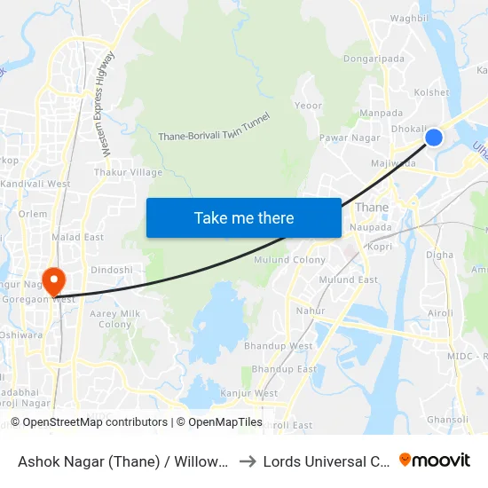 Ashok Nagar (Thane) / Willows Society to Lords Universal College map
