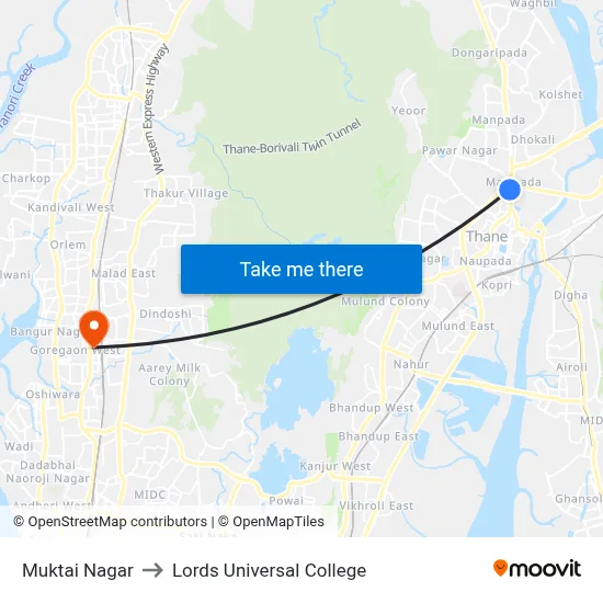 Muktai Nagar to Lords Universal College map