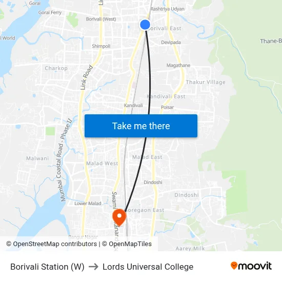 Borivali Station (W) to Lords Universal College map