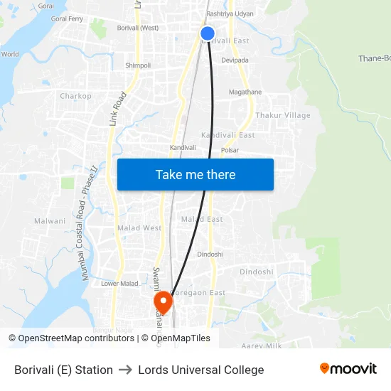 Borivali (E) Station to Lords Universal College map