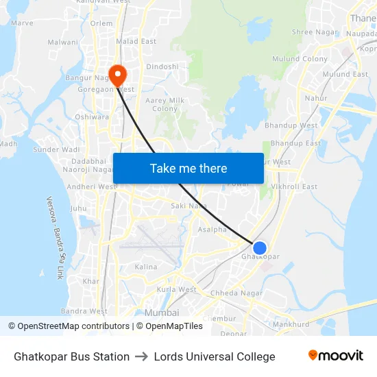 Ghatkopar Bus Station to Lords Universal College map
