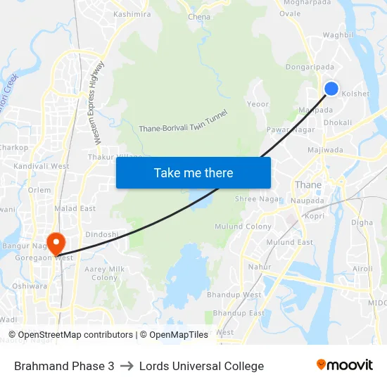 Brahmand Phase 3 to Lords Universal College map