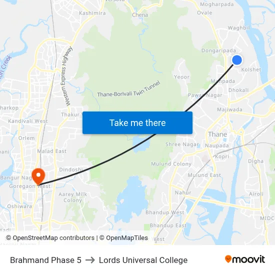 Brahmand Phase 5 to Lords Universal College map