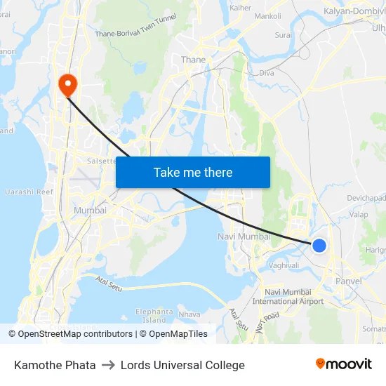 Kamothe Phata to Lords Universal College map