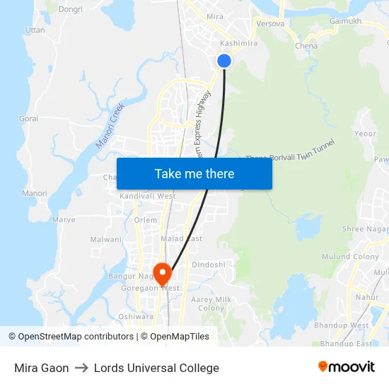 Mira Gaon to Lords Universal College map