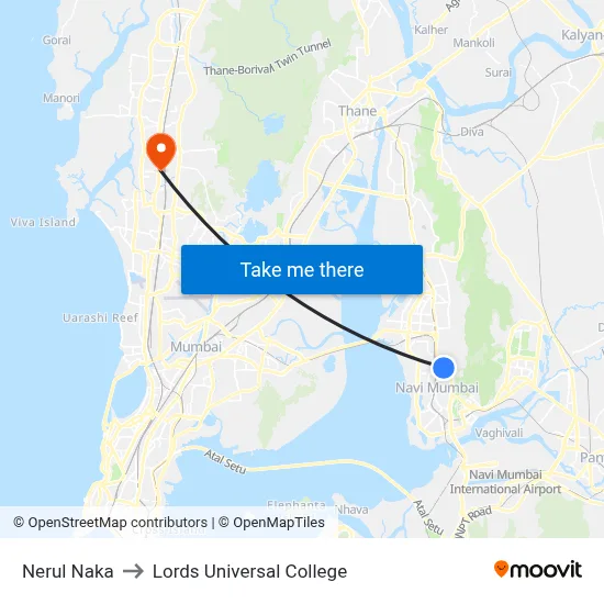 नेरुल नाका to लॉर्ड्स यूनिवर्सल कॉलेज map