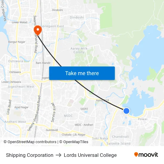 Shipping Corporation to Lords Universal College map