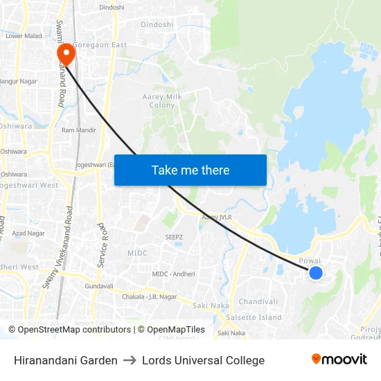 Hiranandani Garden to Lords Universal College map