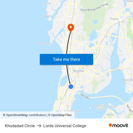 Khodadad Circle to Lords Universal College map