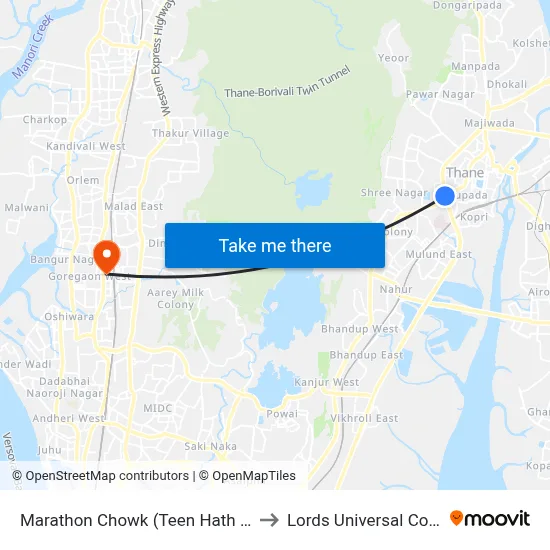 Marathon Chowk (Teen Hath Naka) to Lords Universal College map