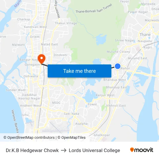 Dr.K.B Hedgewar Chowk to Lords Universal College map