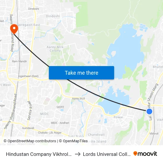 Hindustan Company Vikhroli (W) to Lords Universal College map