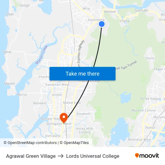 Agrawal Green Village to Lords Universal College map