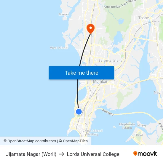 Jijamata Nagar (Worli) to Lords Universal College map