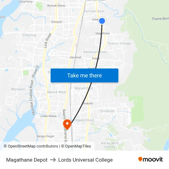 Magathane Depot to Lords Universal College map