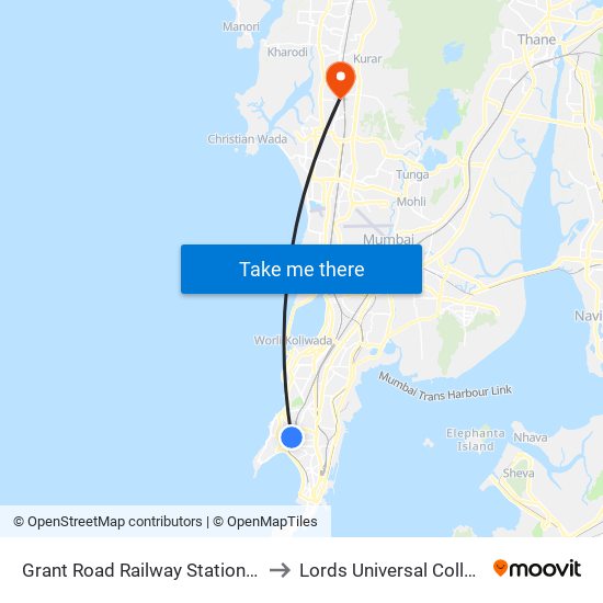 Grant Road Railway Station (E) to Lords Universal College map