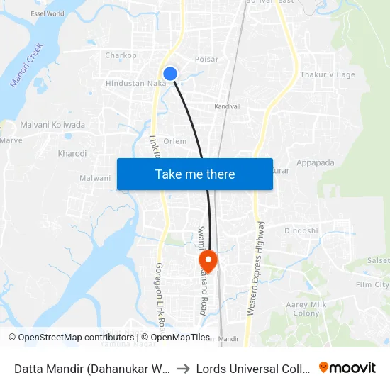 Datta Mandir (Dahanukar Wadi) to Lords Universal College map
