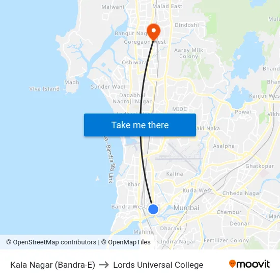 Kala Nagar (Bandra-E) to Lords Universal College map
