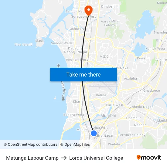 Matunga Labour Camp to Lords Universal College map