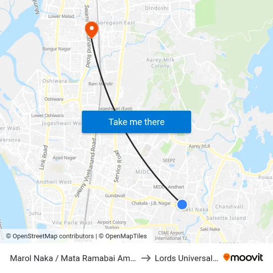 Marol Naka / Mata Ramabai Ambedkar Chowk to Lords Universal College map