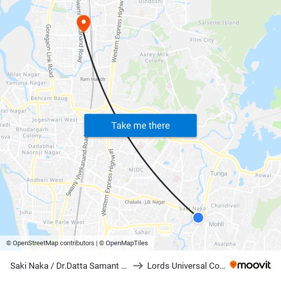 Saki Naka Dr.Datta Samant Chowk to Lords Universal College map