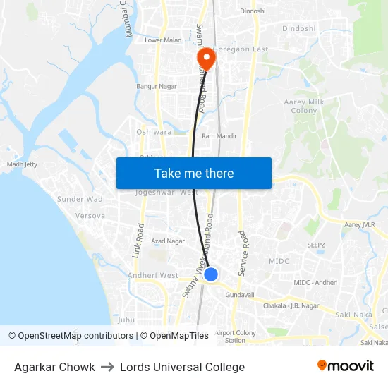 Agarkar Chowk to Lords Universal College map