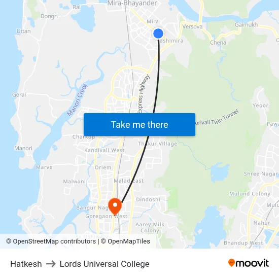 Hatkesh to Lords Universal College map