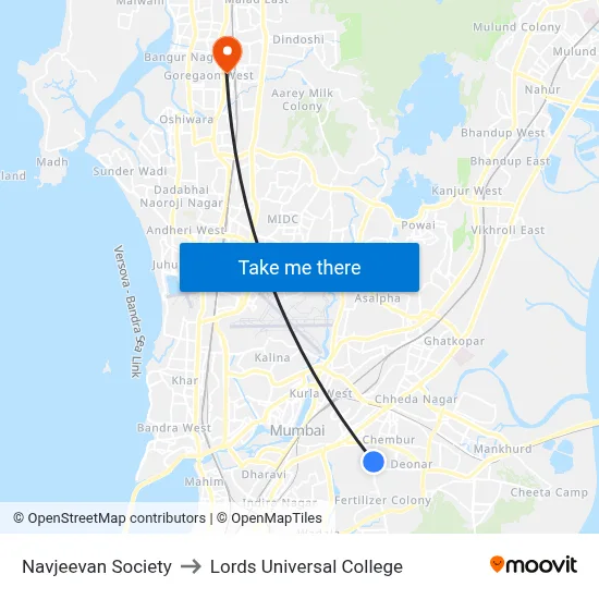 Navjeevan Society to Lords Universal College map