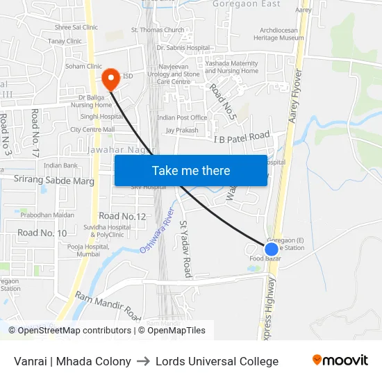 Vanrai | Mhada Colony to Lords Universal College map