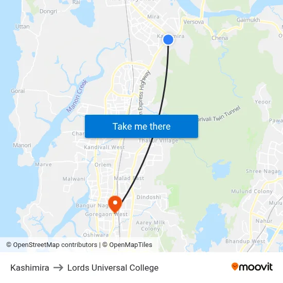 Kashimira to Lords Universal College map