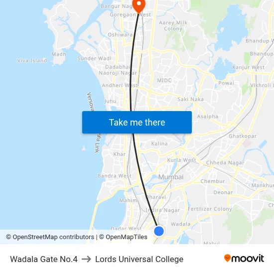 Wadala Gate No.4 to Lords Universal College map