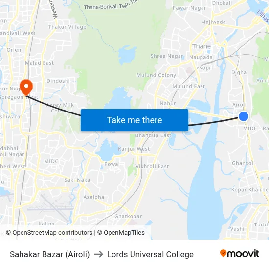 Sahakar Bazar (Airoli) to Lords Universal College map
