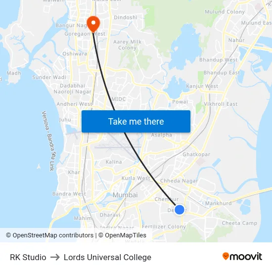 RK Studio to Lords Universal College map