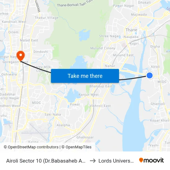 Airoli Sector 10 (Dr.Babasaheb Ambedkar Bhavan) to Lords Universal College map