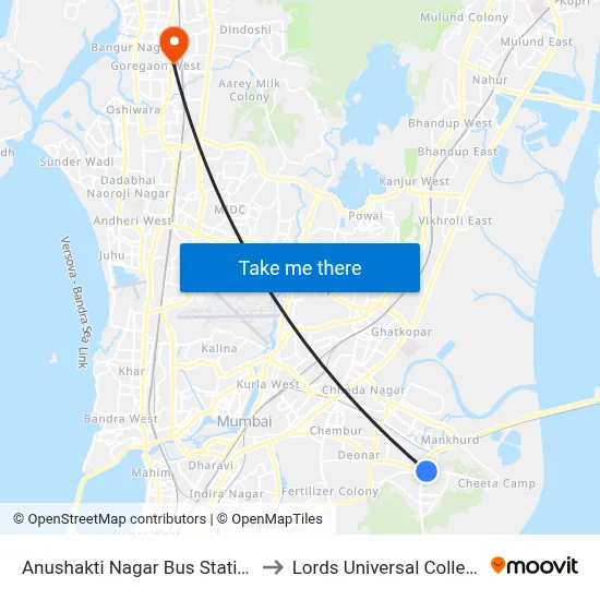Anushakti Nagar Bus Station to Lords Universal College map