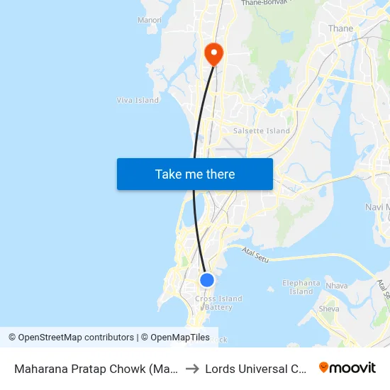Maharana Pratap Chowk (Mazgaon) to Lords Universal College map