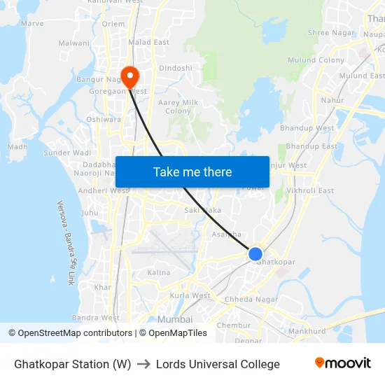Ghatkopar Station (W) to Lords Universal College map
