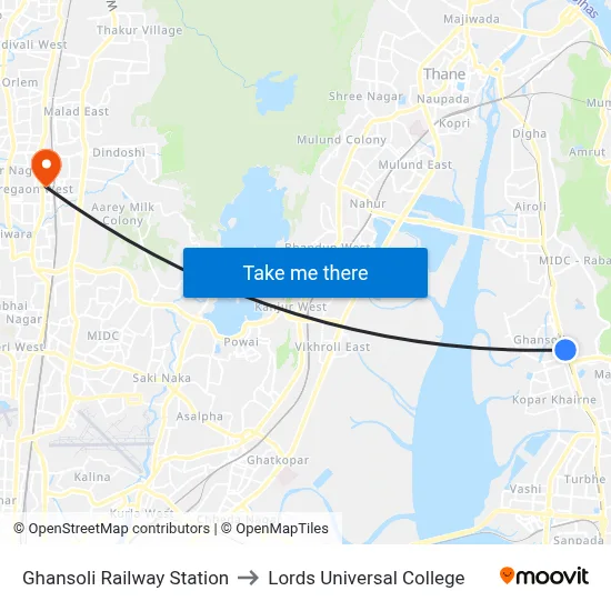 Ghansoli Railway Station to Lords Universal College map