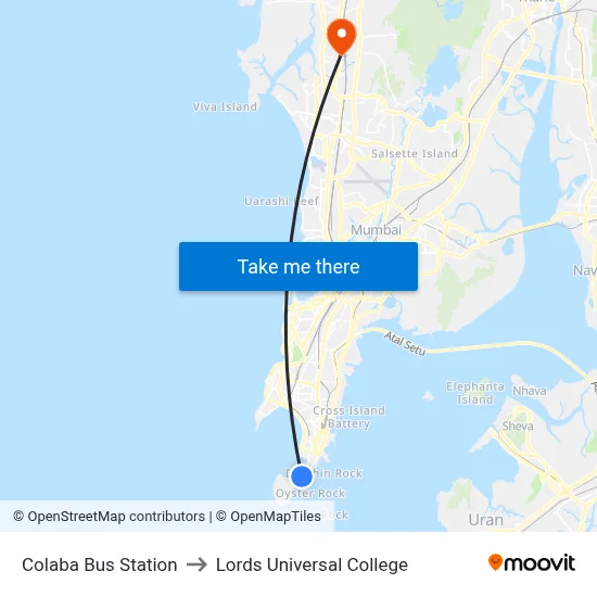 Colaba Bus Station to Lords Universal College map