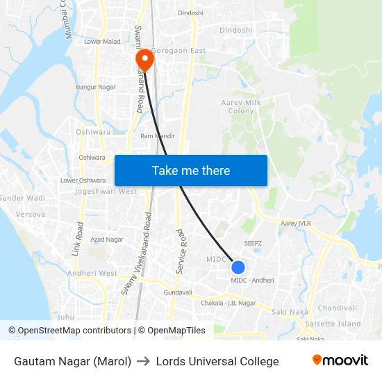 Gautam Nagar (Marol) to Lords Universal College map
