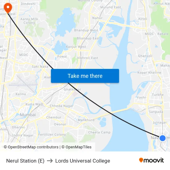 Nerul Station (E) to Lords Universal College map