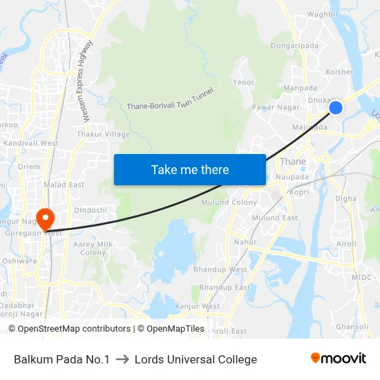 Balkum Pada No.1 to Lords Universal College map
