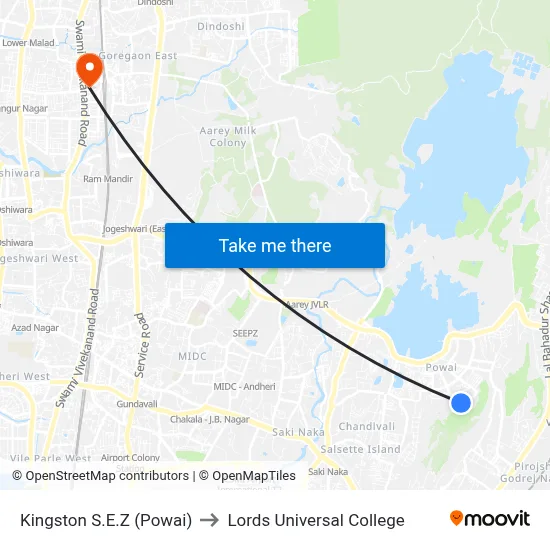 Kingston S.E.Z (Powai) to Lords Universal College map