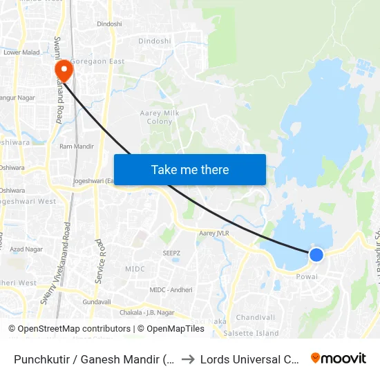 Punchkutir / Ganesh Mandir (Powai) to Lords Universal College map